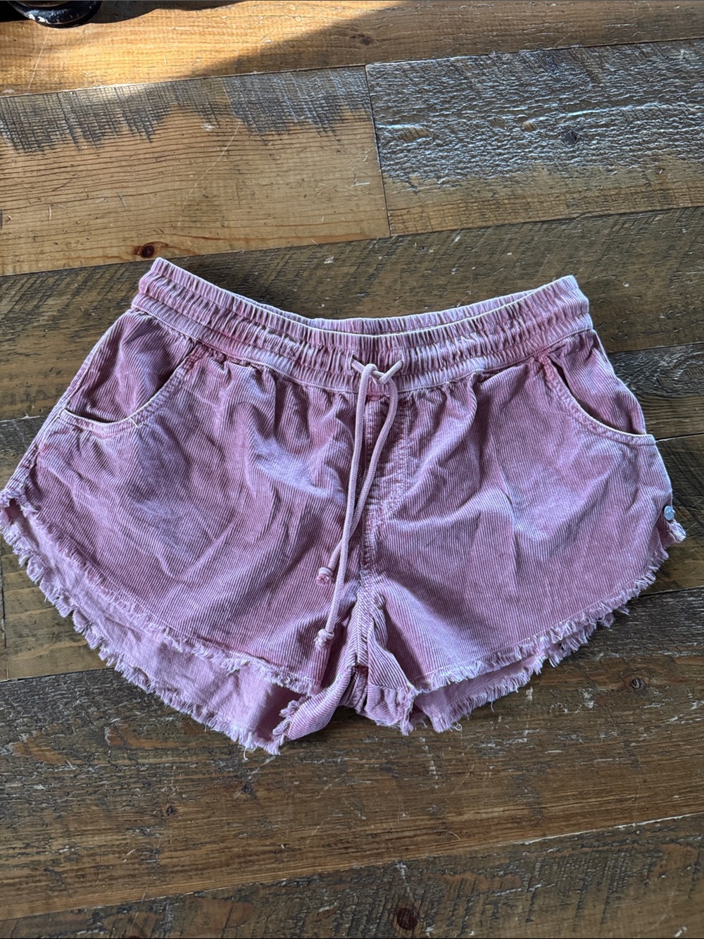 Roxy Washed Pink Corduroy Drawstring Shorts